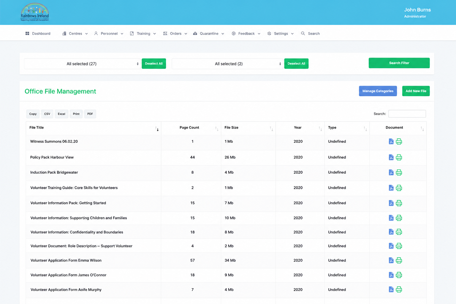Rainbows Ireland control panel screenshot 17