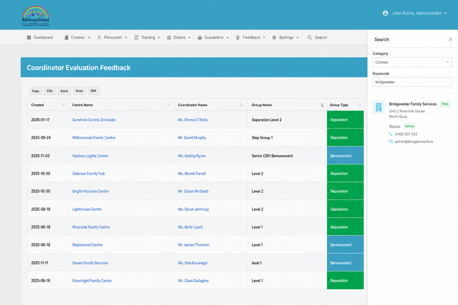 Rainbows Ireland control panel screenshot 18
