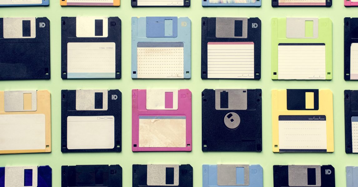Old school floppy disk drive data storage